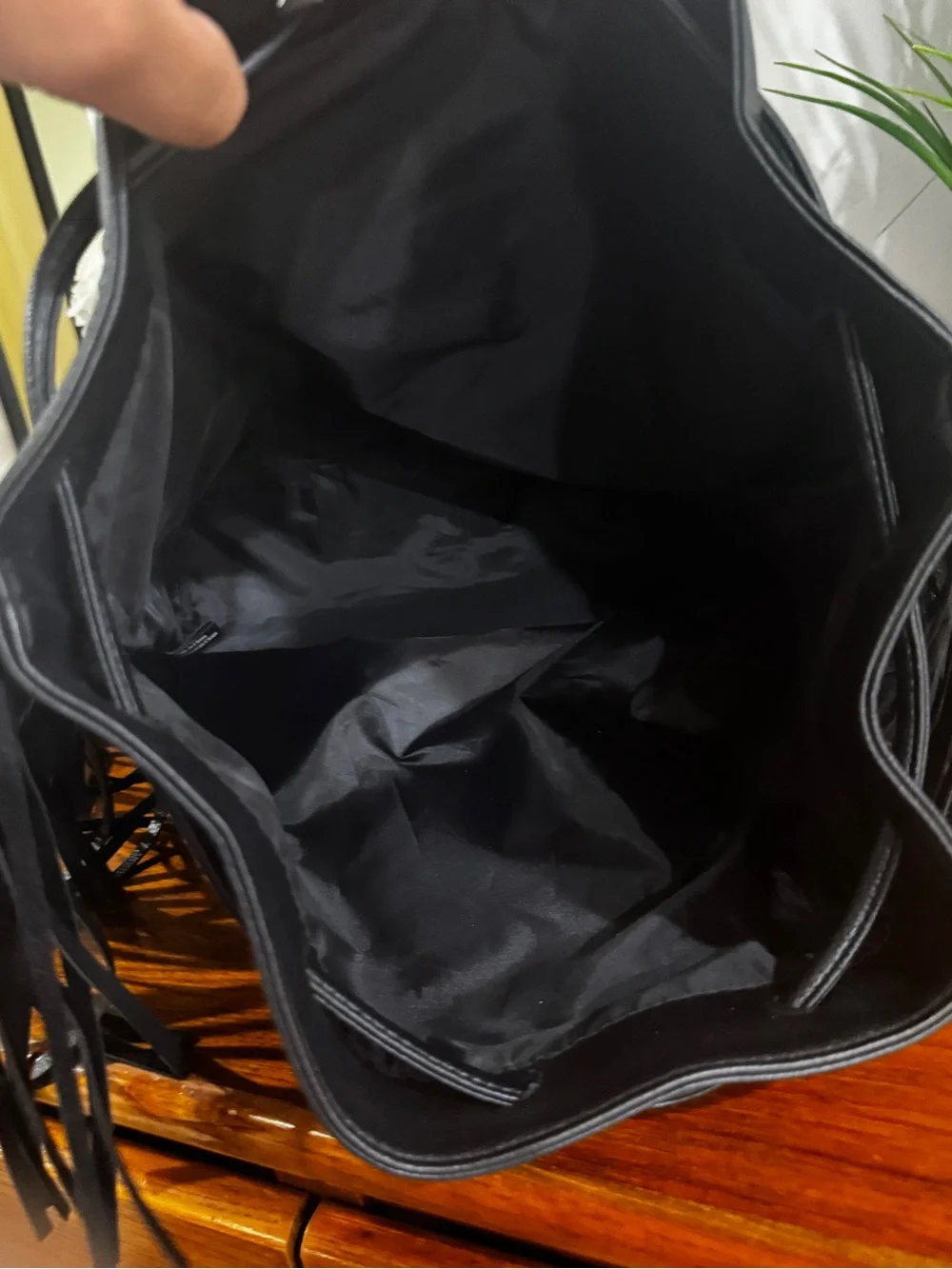 Victoria's Secret Black Fringe Drawstring Backpack
